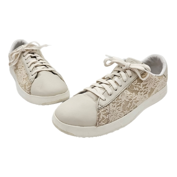 Cole Haan GrandPro Womens Tennis Shoes Floral Lace Sneakers Ivory Size 9.5 B - Picture 2 of 13